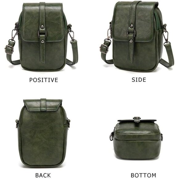 Women's Green Vintage Cross Body Phone Bag Small Messenger Shoulder Handbag - Picture 5 of 7